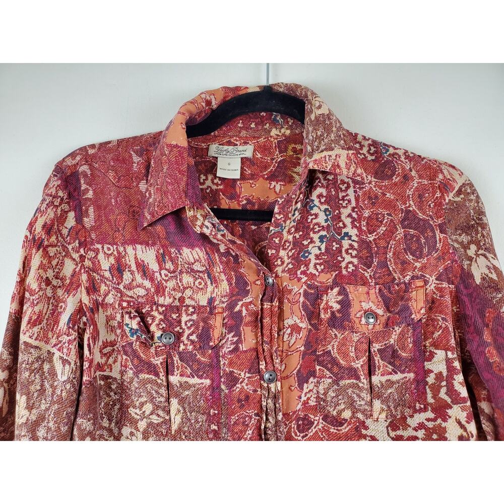 Lucky Brand Womens Small Patchwork Top Boho Button Down Rust Bohemian - Picture 4 of 10